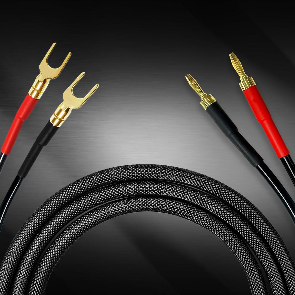 Meamaz Speaker Cable with Banana Fork Double Male 4mm Banana Nylon Braided Speaker Speaker Speaker 2m Plugs, Plug, U-2 High-Durability Cable, Hi-Fi