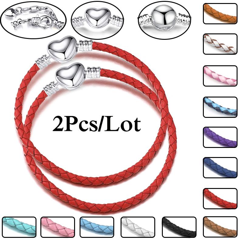 2 szt./partia Specjalna Oferta Skórzane Bransoletki Łańcuszkowe Pasują do Ręcznie Robionych Koralików Bransoletki z Charmsami Dla Par Pulsera Biżuteria Dla Kobiet Mężczyzn Hurtownia