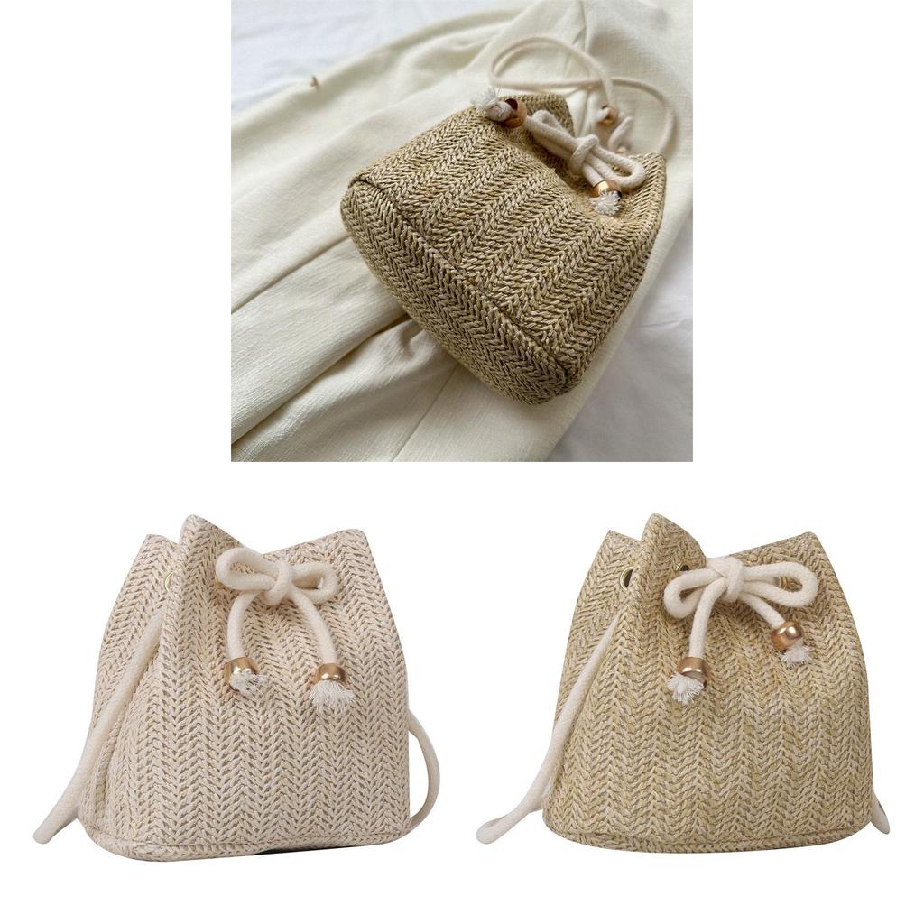 Borsa a secchiello tessuta a mano con chiusura a coulisse per uso quotidiano casual estivo