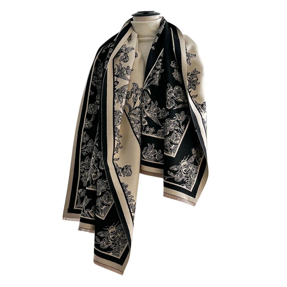Thick Faux Cashmere Scarf Retro Women Wraps Elegant Lady Stoles  Winter Season