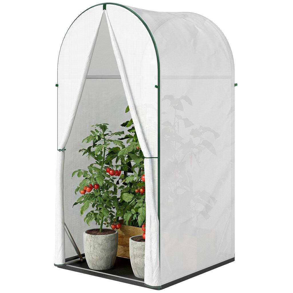 Mini Greenhouse, Portable Green House with Roll-Up Door, PE Base, Small Greenhouse, 100 x 100 x 195 cm, White