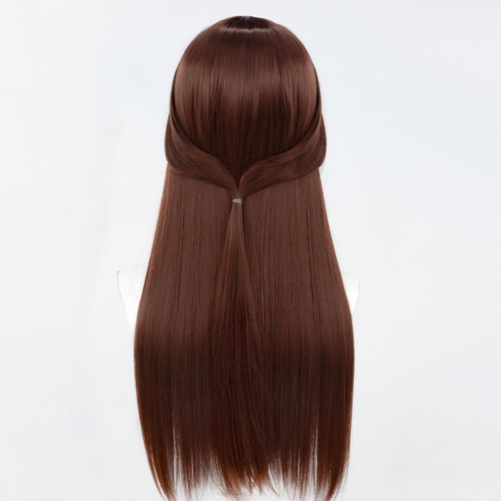 Reimu Hakurei Cosplay Wig, Brown Hair, Three Straight Ponytails, Heat Resistant, Costume Accessory for Disguise, Party, Halloween, Fancy Dress (Reimu