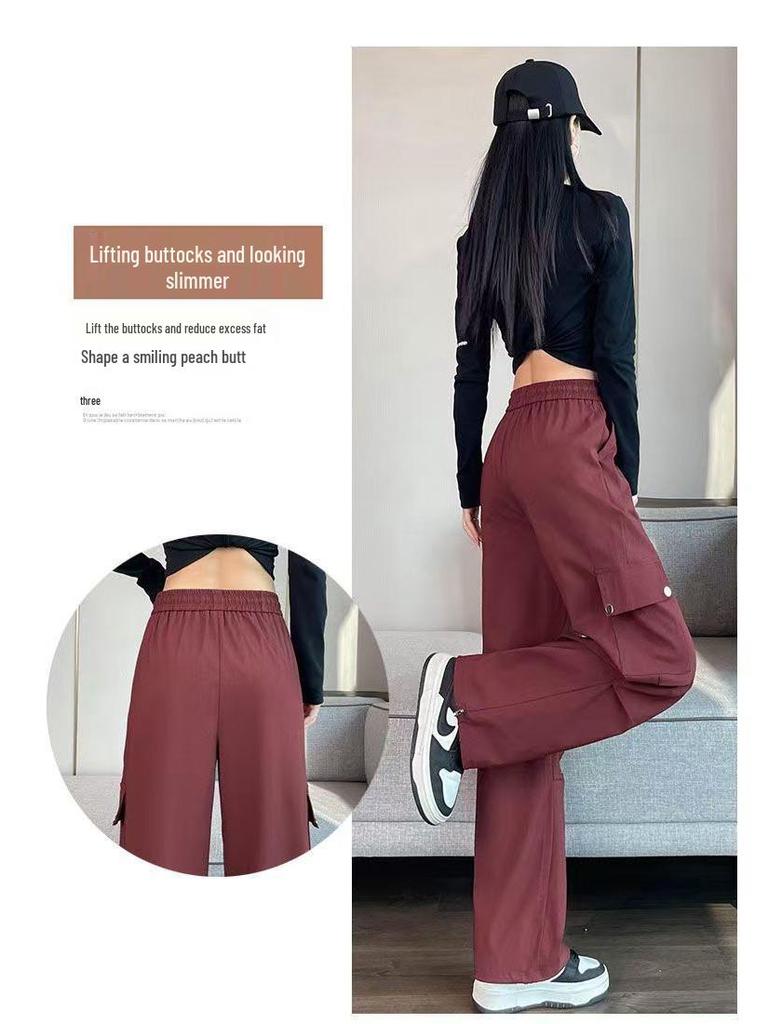 2026 Women's High Waist Workwear Pants - Spring/Autumn Style, Loose Fit, Slimming, Multi-Pocket, Straight Wide Leg.