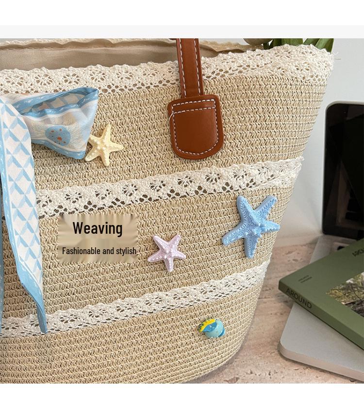 Straw Woven Cabbage Basket Beach Tote - Women's Fashionable Handbag for Seaside Vacations