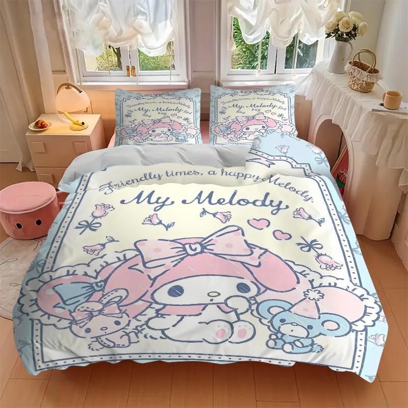 3-teiliges entzückendes My Melody Bettwäsche-Set, Enthält 1 Bettbezug und 2 Kissenbezüge, Ohne Füllung, Weich und Bequem für das Schlafzimmer Zuhause S016