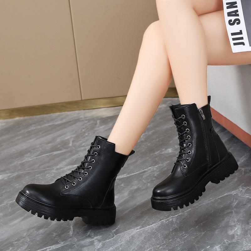 Fashion Women's Leather Boots Fashion Outdoor Casual Ankle Boot Lace-up Platform Boot Classic Leather Short Boots Women Motorcycle Boots