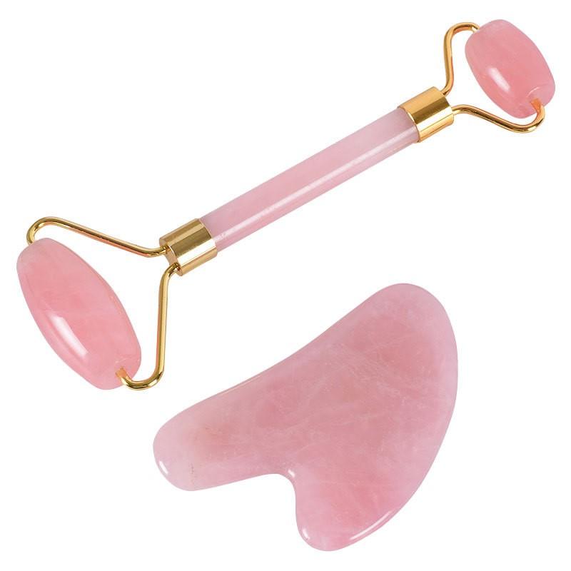 Pink crystal jade roller, facial mask brush set, facial massager, facial beauty powder crystal scraping board, heart-shaped