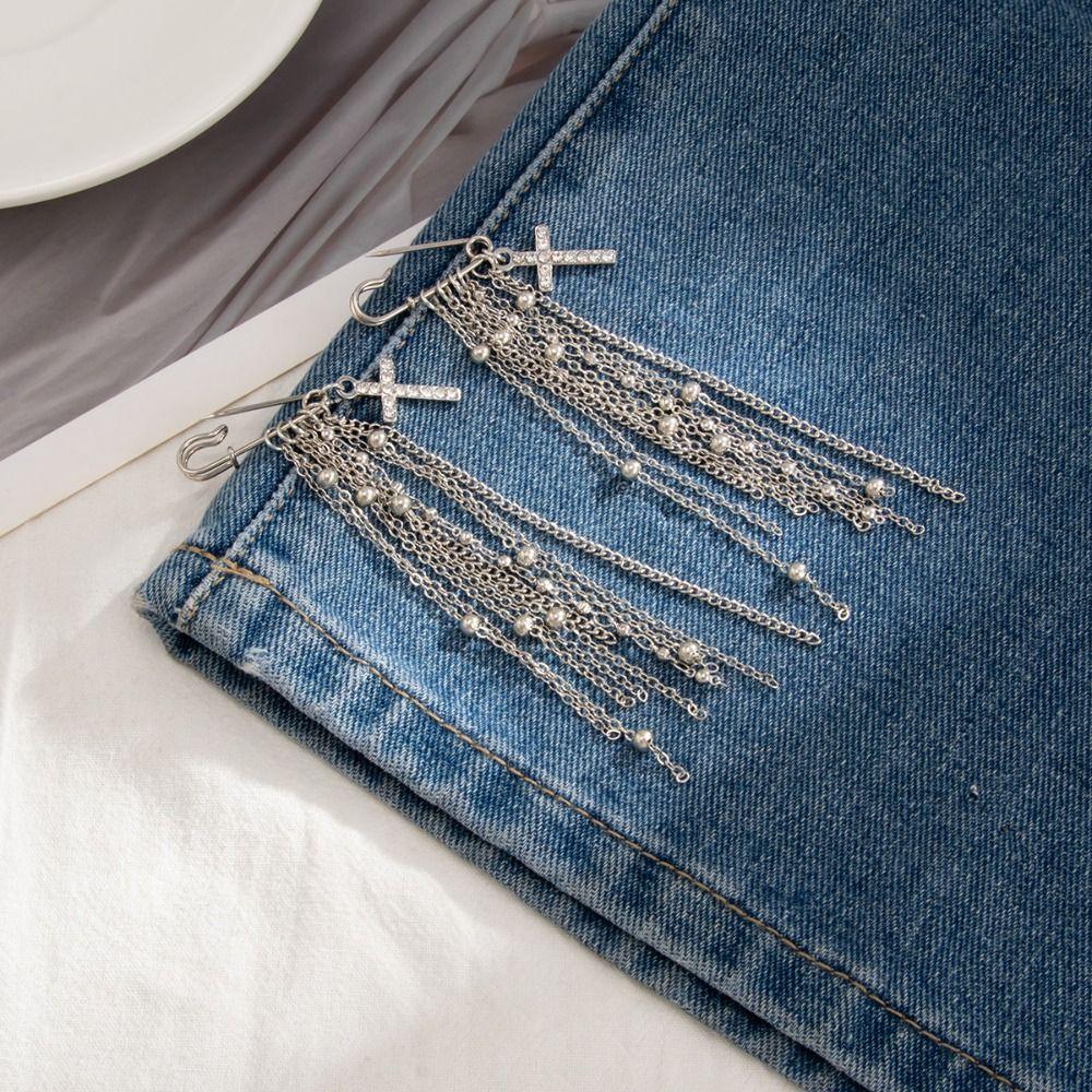 Detachable Tassel Pearl Foot Ankle Cross Cross Pendant Jeans Chain  Clothing Accessories