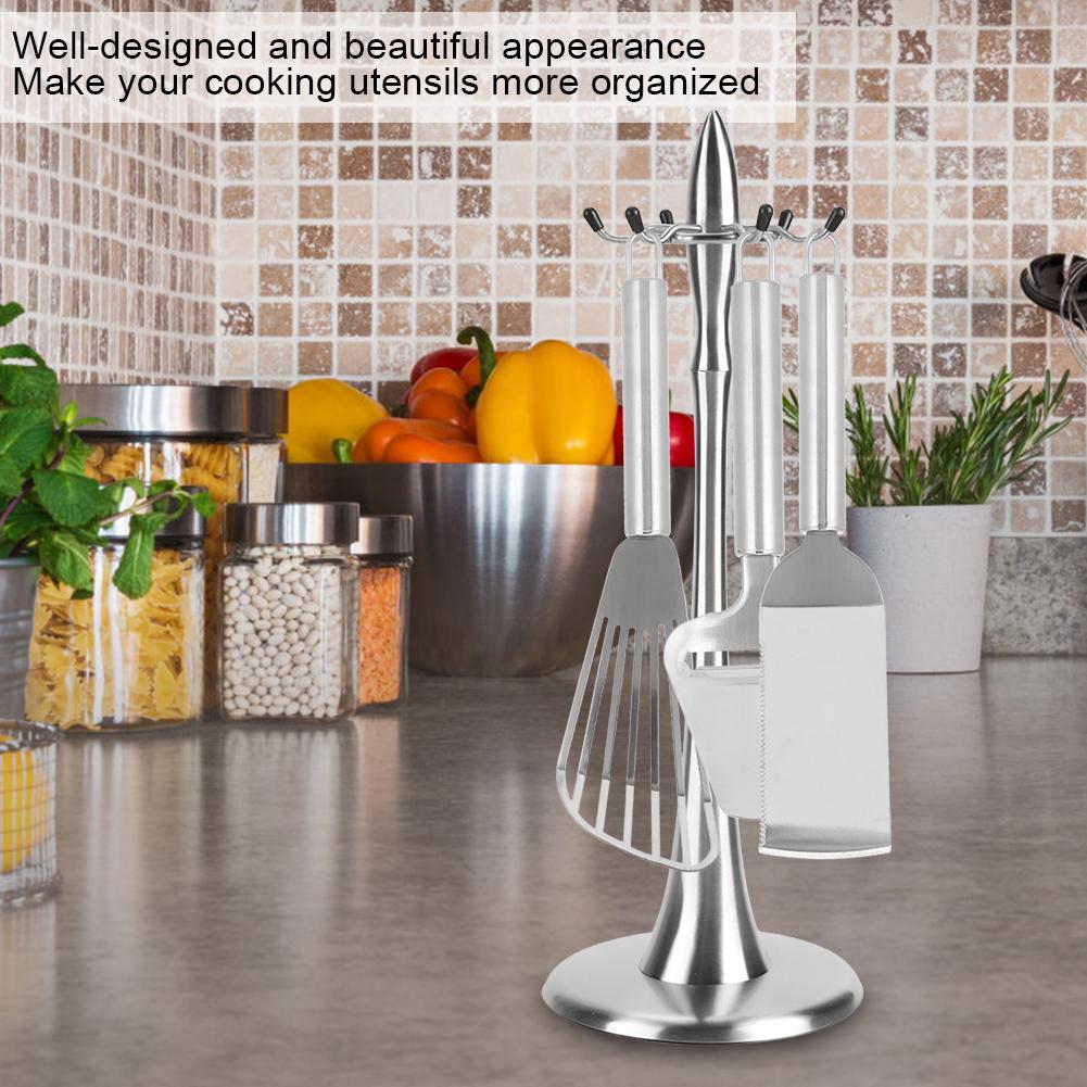 Kitchen Supplies Kitchenware Rack Stainless Steel Cooking Utensil Stand Kitchenware Spatula Scoop Spoon Rotating Storage Rack