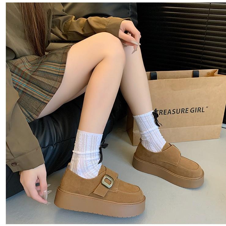 2025 Spring and Autumn New Lazy Casual with Skirt Single Shoes Internet Celebrity Explosion Platform Velcro Lefuboken Shoes Women