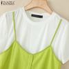 ZANZEA Womens Summer Round Neck Patchwork Short Sleeve T-shirts
