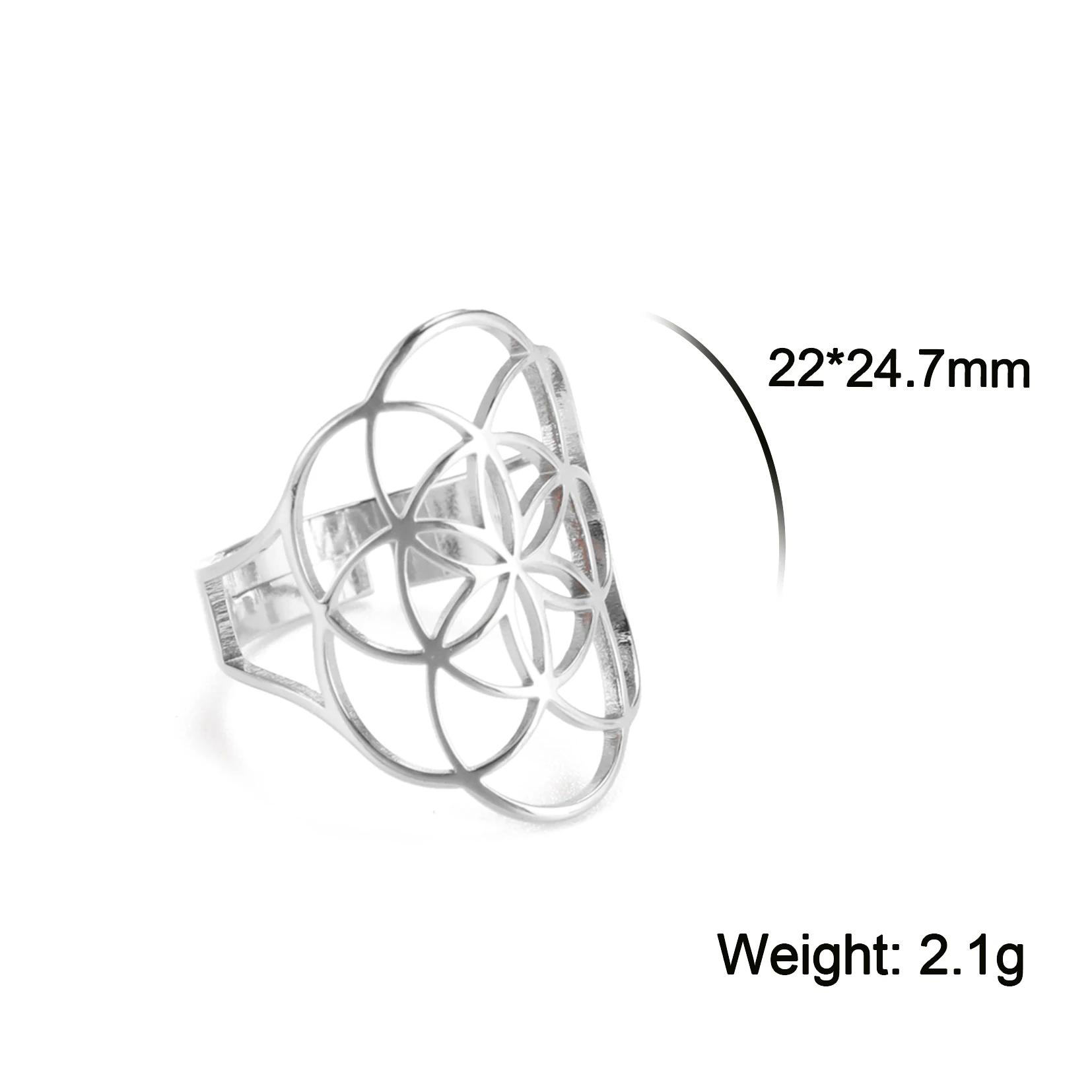 

Teamer Viking Flower of Life Rings for Women Men Stainless Steel Adjustable Ring Geometric Amulet Vintage Jewelry Gift Wholesale Adjustable