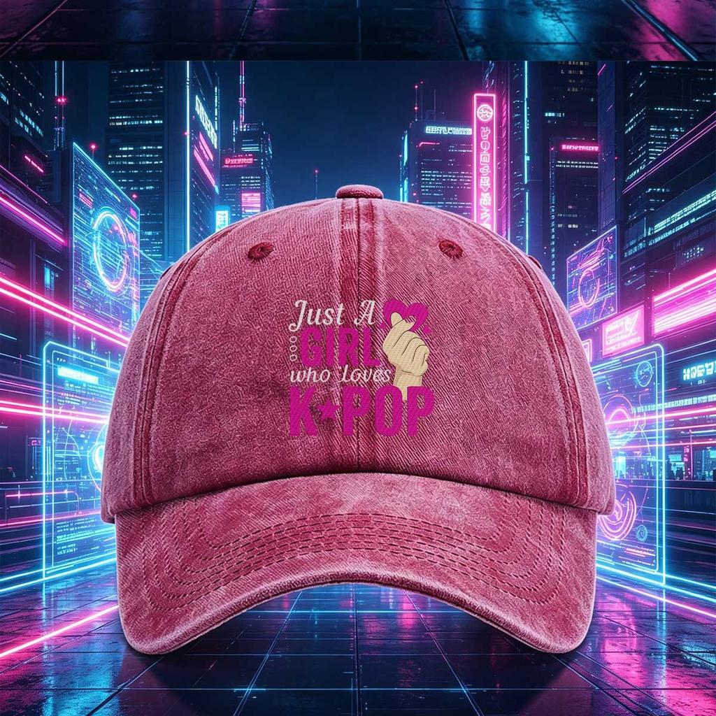 pc Just A Girl Who Loves KPOP Print Baseball Cap Adjustable Casual Hat Cute Heart Star Design Suitable for Daily Wear