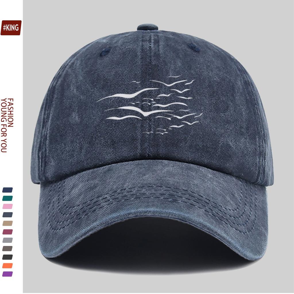Seagull Flying Graphic Washed Cotton Baseball Cap Unisex Adjustable Outdoor Leisure Hat