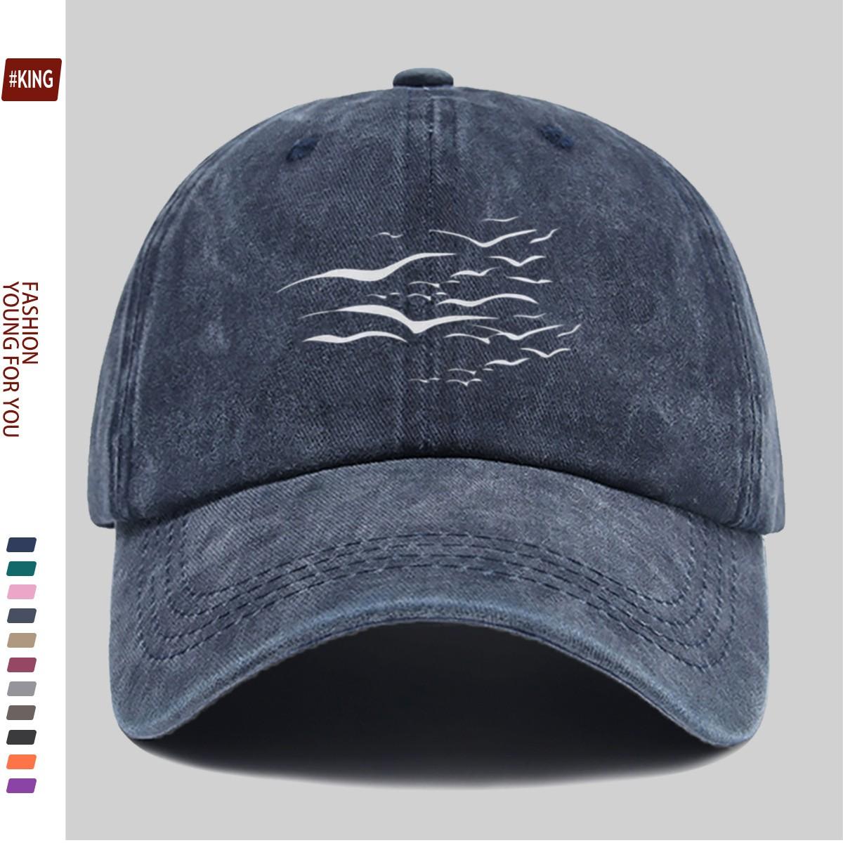 Seagull Flying Graphic Washed Cotton Baseball Cap Unisex Adjustable Outdoor Leisure Hat One Size