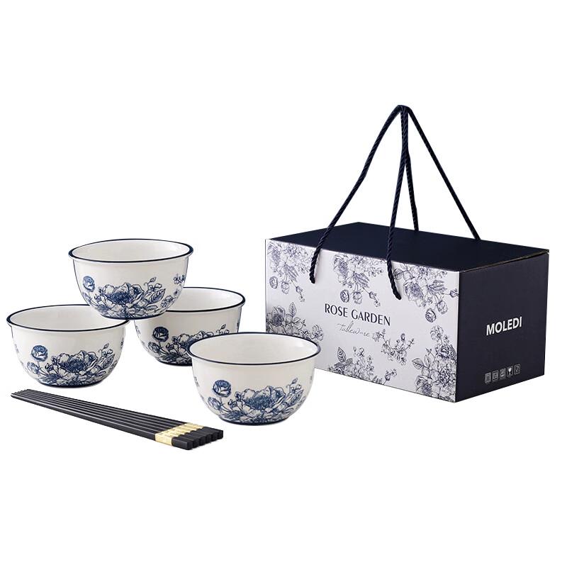 

Rose Blue and White Porcelain Bowl Set