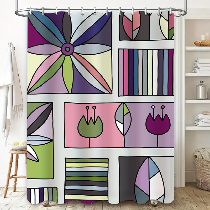 Creative Geometric Shower Curtain with Colorful Patterns for Bathroom Decor Modern Stylish Printed Fabric Waterproof Bath Liner