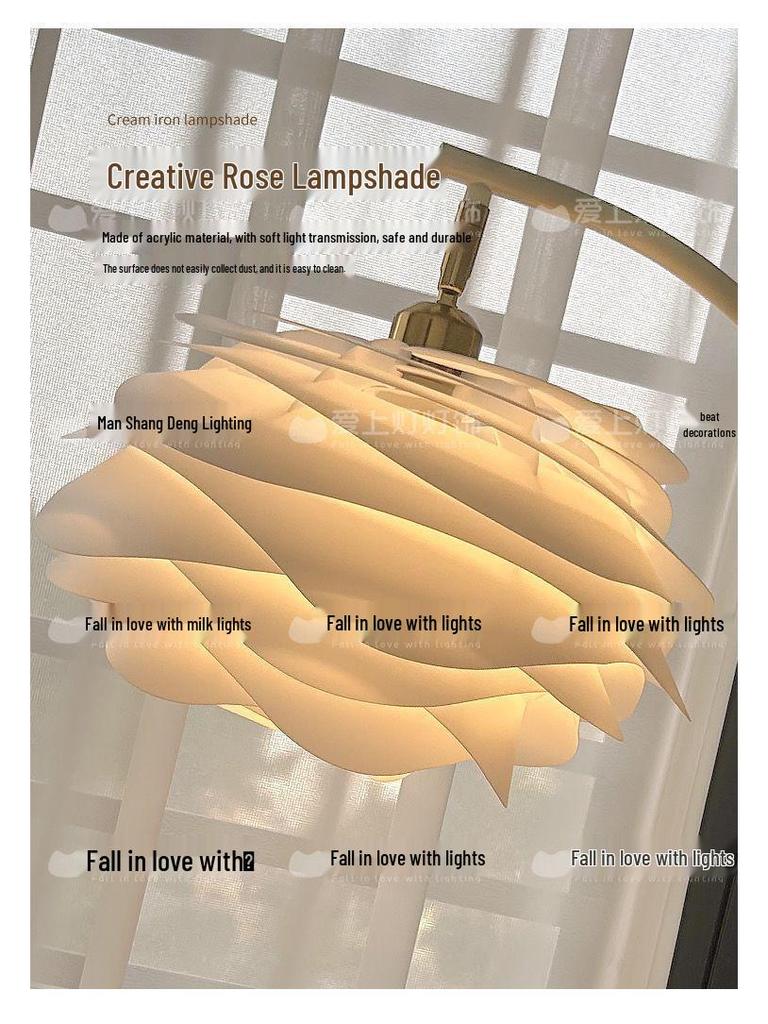 Elegant Cream Floor Lamp with Table and Storage - Perfect for Bedroom or Living Room Décor.