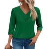 Womens 3/4 Sleeve Daily Weekend V Neck Casual Printed Tshirts Loose Fit Pleated Tees Button Down Shirts