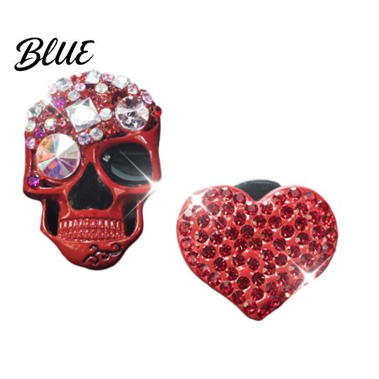 Totenkopf Herz Auto Dekoration 2 Stück Bling Lüftungsschlitz Clips Strass Glänzend Duft Diffusor Armaturenbrett Zierleiste Clip Lustiger Kopf Auto Innenraum Ornament Halloween