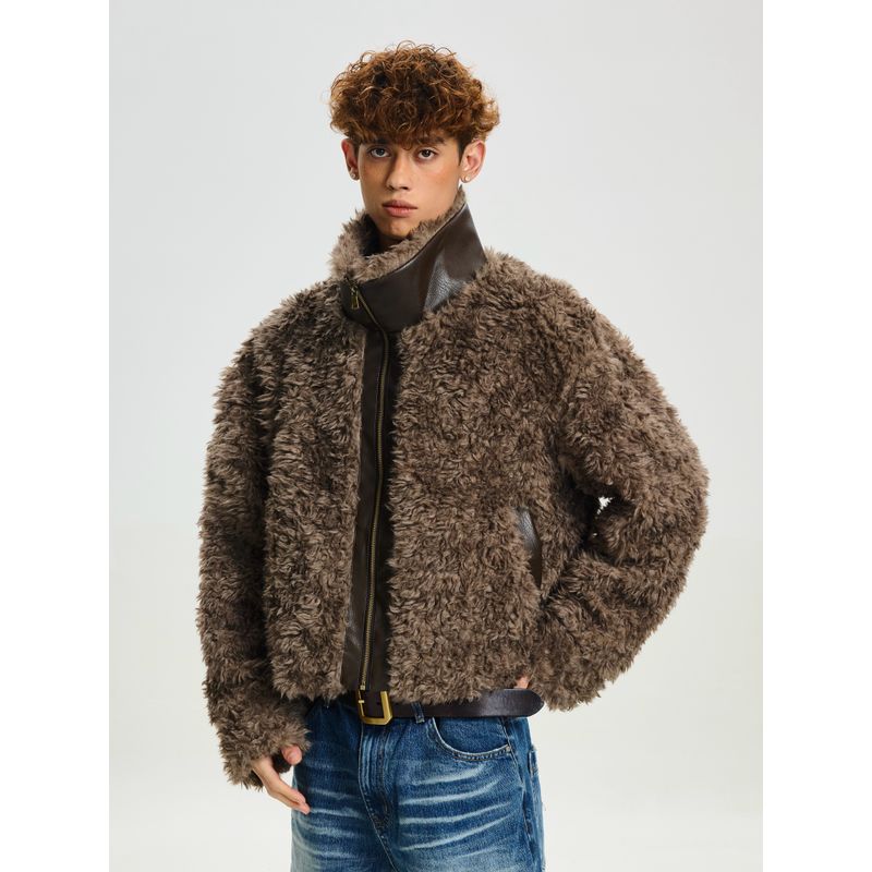 

Cabbage Coke American Chandler Furry Raccoon Patchwork Cotton Jacket for Men and Women, Thick Warm Jacket for Autumn and Winter Black XL