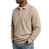 Men’s Heavyweight Jacquard Polo Shirt for Autumn/Winter: Casual Textured Diamond-Patterned Plain Long-Sleeved Crew-Neck Sweatshirt