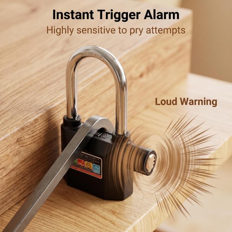 Universal Anti-Theft Padlock with 120db Alarm Zinc Alloy Lock for Bicycle Motorcycle Warehouse Door r Safety Waterproof 3 Colors