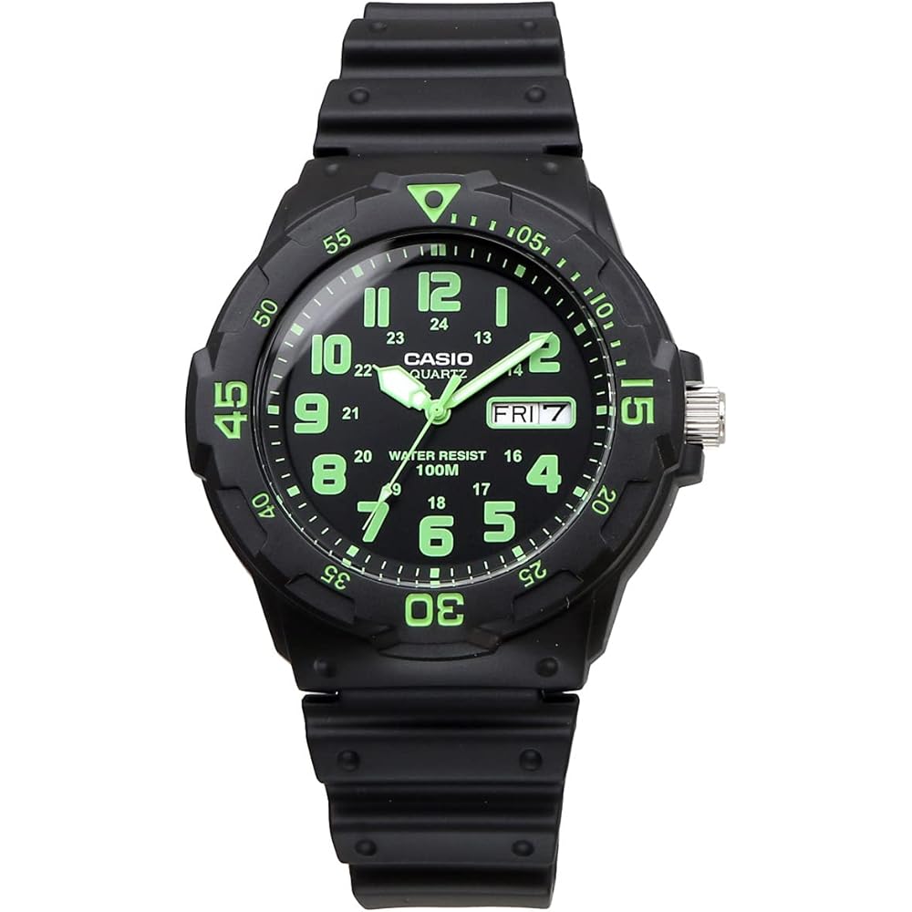 Casio Standard MRW-200H-3BV Quartz Watch Men's Black Lime Green Analog Timepiece