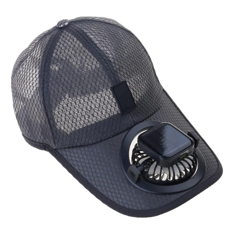 USB Rechargeable Cooling Fan Baseball Hat With Solar Powered Design Breathable Adjustable Sun Hat For Outdoor Activity