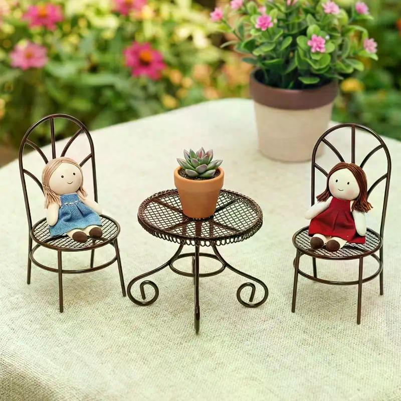 2026 New Tiny Home Decor Iron Furniture Dollhouse Garden Display Ornament Prop Accessory Miniature Table Chair Model