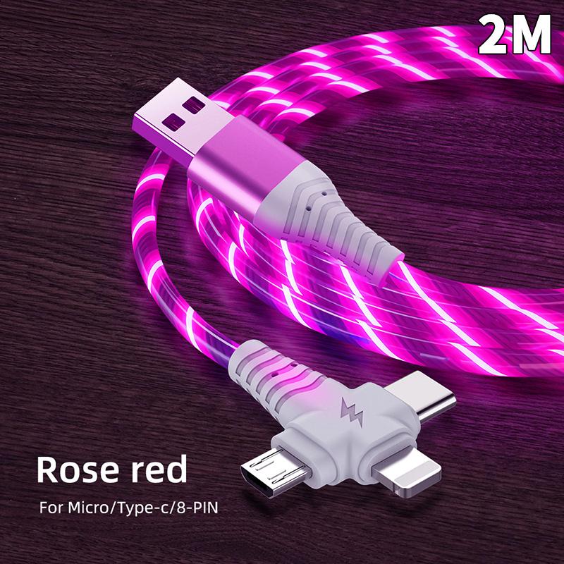 3 in 1 LED Leuchten Fließendes Ladekabel Leuchtende Beleuchtung Schnellladung Micro USB Typ C 1 Meter Länge Für Foto Drahtkabel