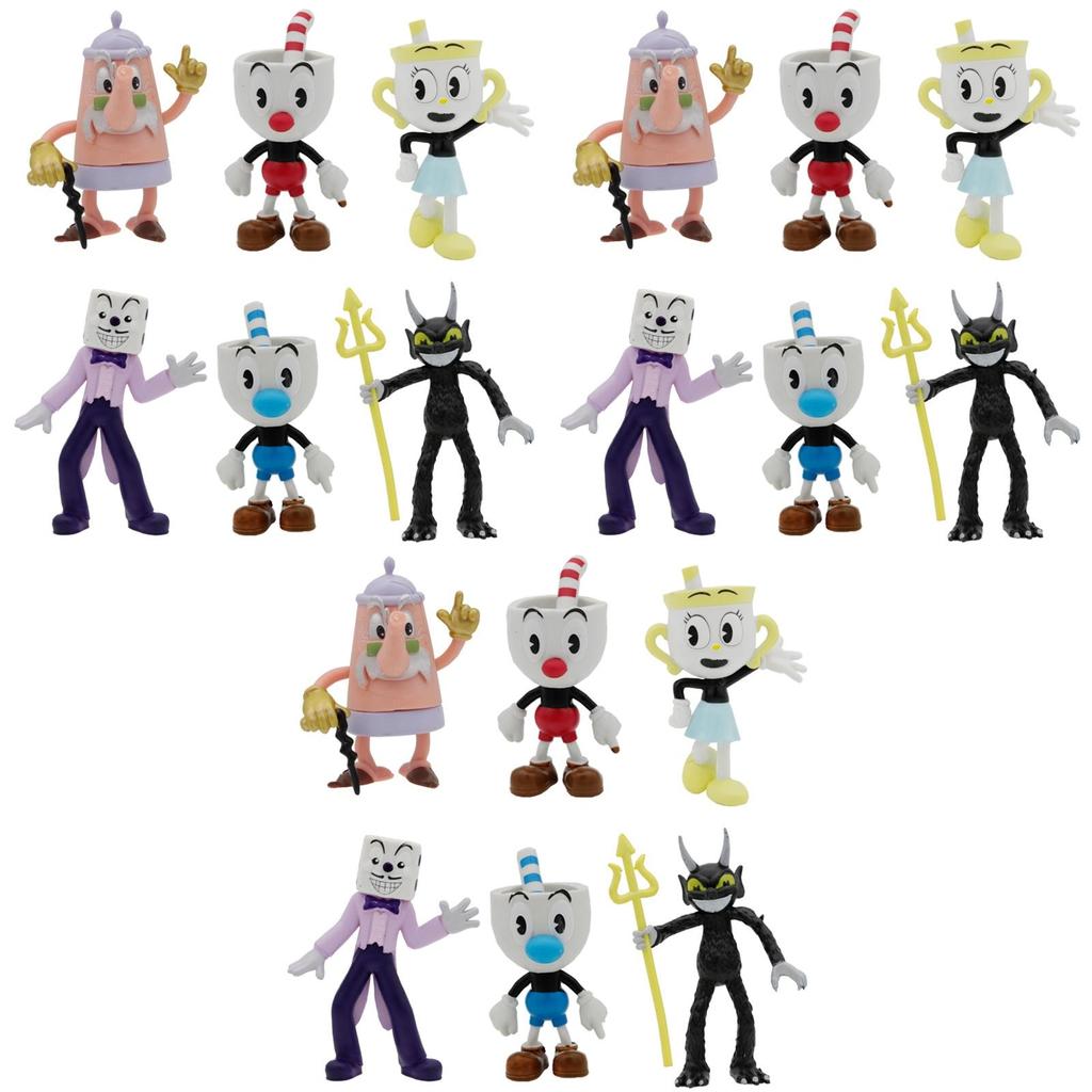 Bunte Tasse Kopf 3,6-4 Zoll Puppe Spiel Zubehör Handgefertigte Kuchen Dekoration Ornamente 6er Set