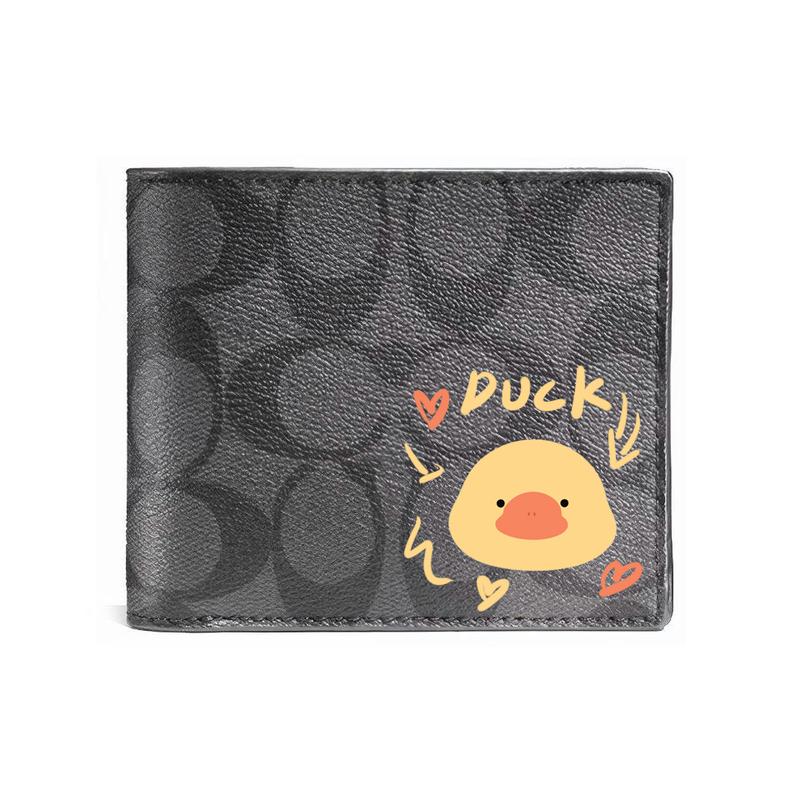 

COACH wallet [Customized bag] 3 IN 1 Hand-painted personalized graffiti Embossed printed short folding belt with detachable card holder black(duck) чорний
