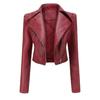 Frühling Herbst Motorrad PU Lederjacke Damen Lässiger Ledermantel Damen Langarm Umlegekragen Einfarbig Oberbekleidung