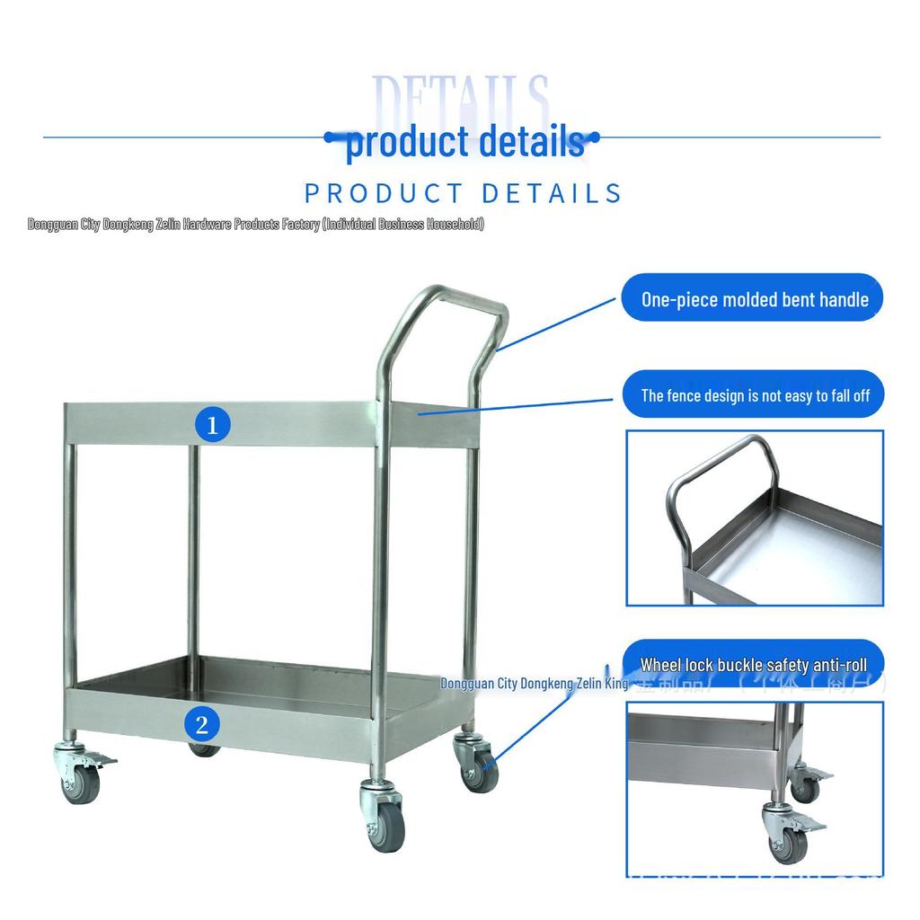 Cichy wózek medyczny ze stali nierdzewnej 304 - Pogrubiony płaski wózek na narzędzia i instrumenty