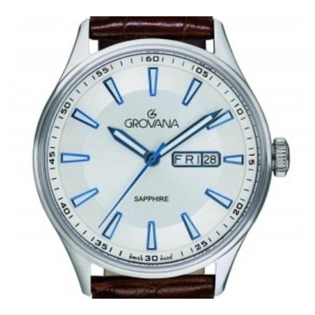 Grovana St. Andrews Lederarmband Silbernes Zifferblatt Quarz 1194.1532 Herrenuhr