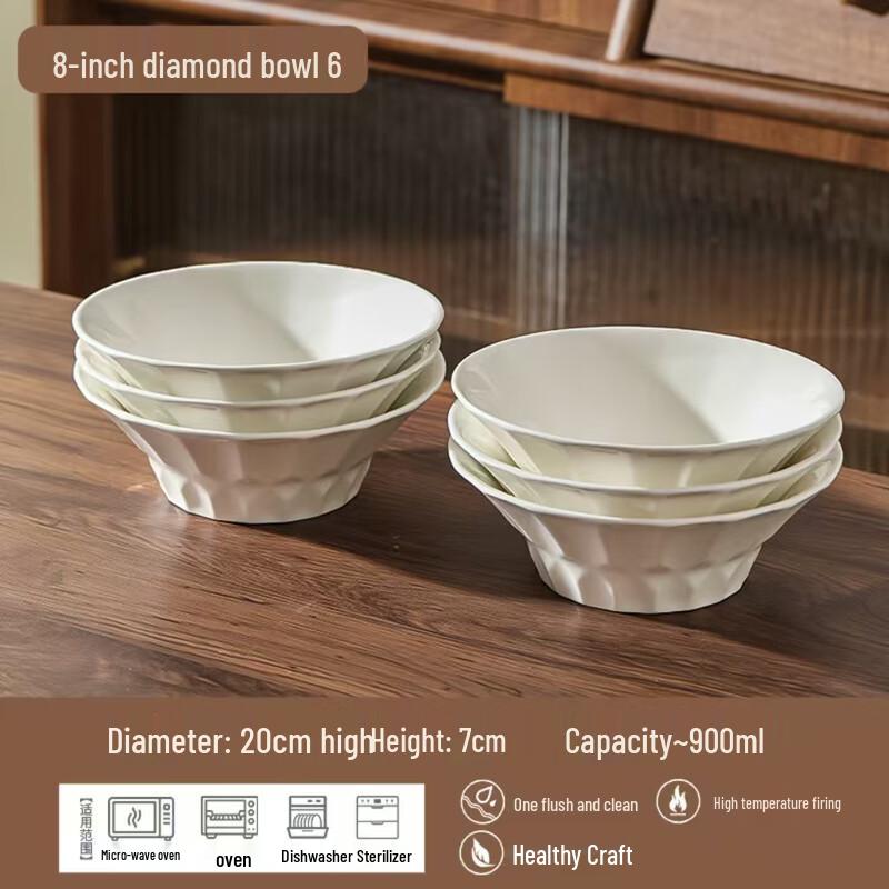 Linpan Pure White Ceramic Noodle Bowls - 6 Pack