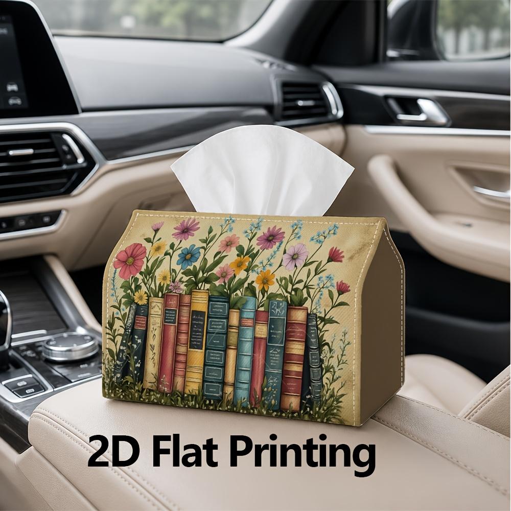 1pc, 2d Flat Printing, Tissue Box Colorful Flowers Vintage Bookshelf Pattern Printed Tissue Box, Suitable for Home Gatherings, Car Decoration Tissue S