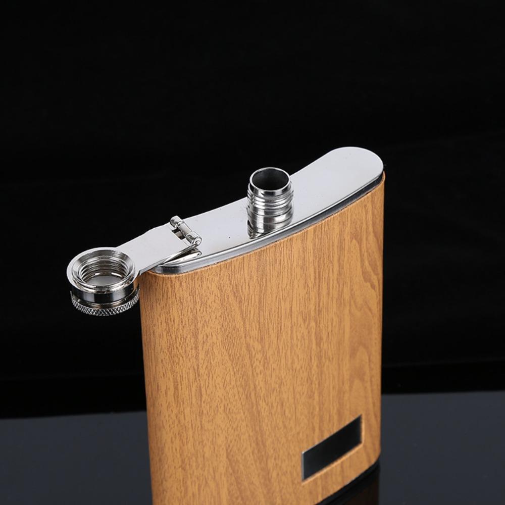 with Wine Cup and Funnel Wine Flagon Stainless Steel Wine Bottle Wood Grain Hip Flask Set  Outdoor