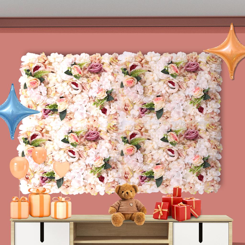 6 Pcs Flower Wall Panel, Floral Backdrop Decor - 24x16 Inch Artificial Rose Wall, Faux Flower Panels for Wedding, Party, Nursery