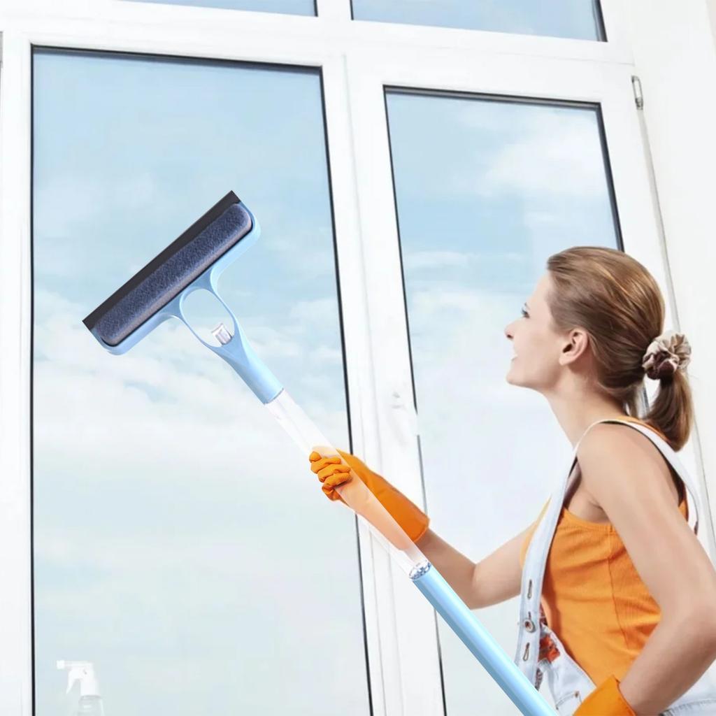 Multifunkční domácí nástroj na čištění skla pro čištění zrcadel s oboustranným kartáčováním a stěrkou