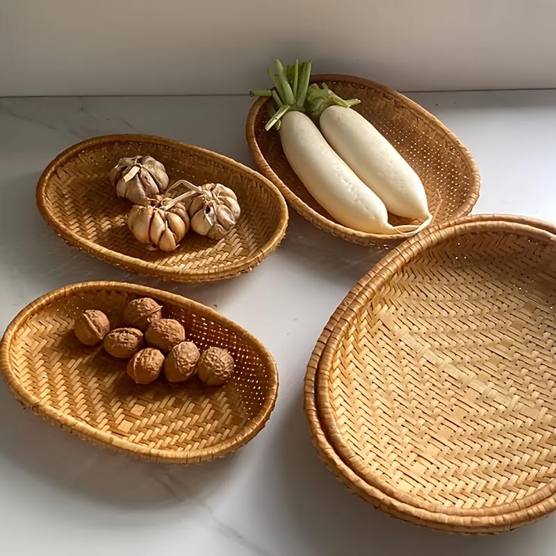 5pcs/Set, Oval Bamboo Storage Basket, Hand-Woven Rustic Tray Baskets, Sundry Storage Tray Bamboo Basket,Fruit Vegetable Serving Baskets,Baskets,Bins