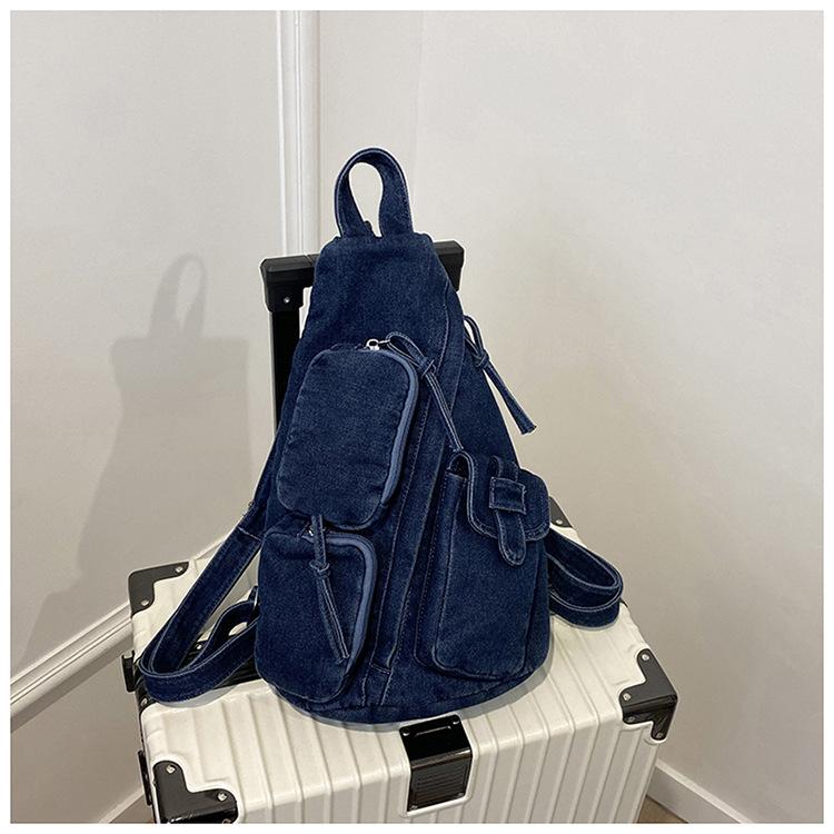New Fashion Old Denim Backpack Women's Personality Bucket Bag Messenger Bag Trendy Casual Retro Backpack