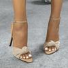 Fashion FHC New Women High Heeled Sandals,Flannel Summer Shoes,Open Toe,Knotted,Ankle Buckle Strap,Apricot,Size 35-43,Dropship
