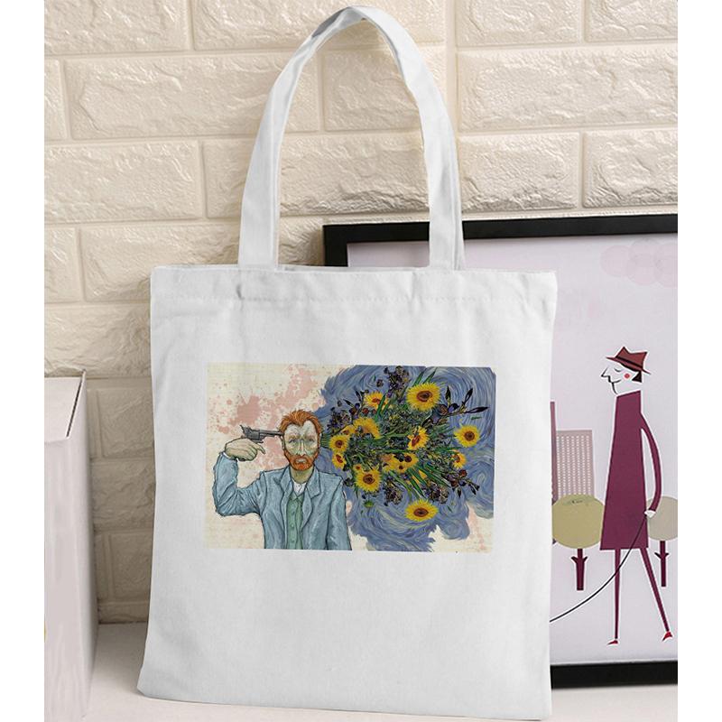 Women Graphic College Harajuku Shopper Bag Van Gogh Sunflower Starry Sky Shopping Bag Women Canvas Shoulder Bag Large Tote Bag