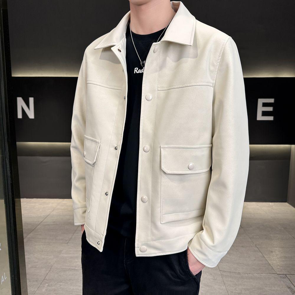 Men's Casual Tricolor Slim Fit Leather Motorcycle Jacket with New Lapel Trend (2025)