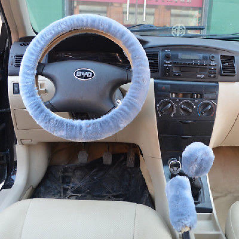 Car Universal Steering Plush Cover Three Piece Set For Winter With Antislip Grip