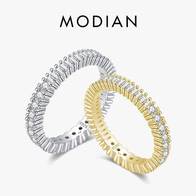 Modian 925 ασήμι 925 Κλασικό αστραφτερό στρογγυλό τετράγωνο δαχτυλίδι CZ για γυναίκες Πολυτελή κοσμήματα αρραβώνων γάμου