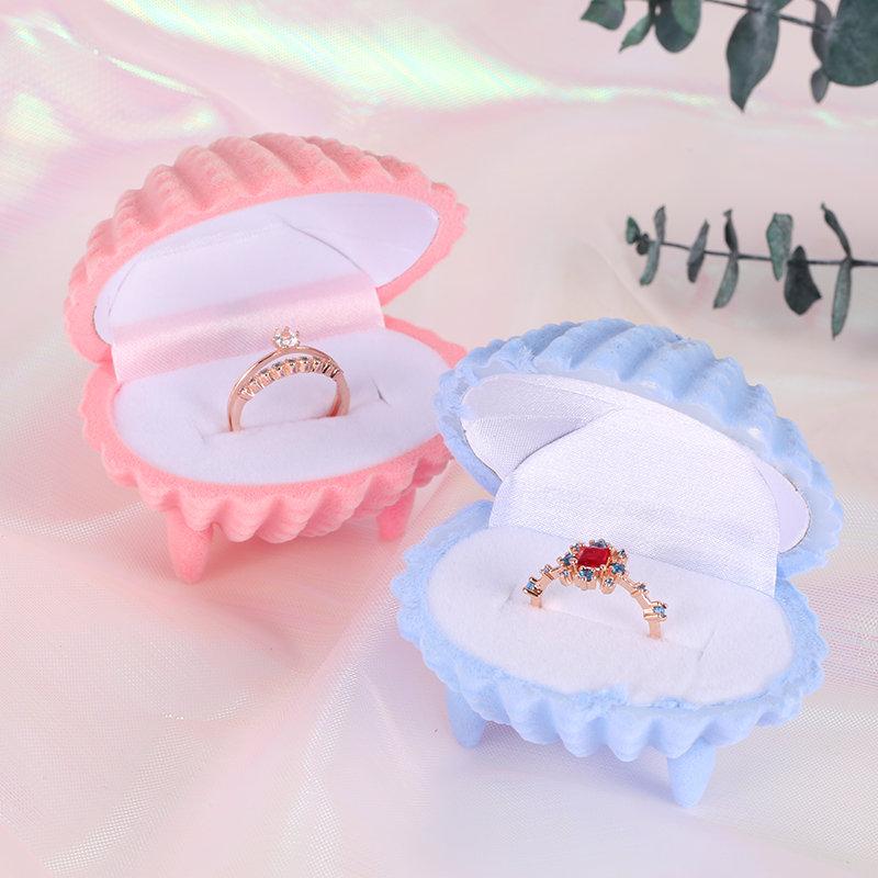 Velvet Jewelry Box Shell Shape Wedding Ring Box Organizer Storage Display Packaging Case Holder Gift Accessories 4 Colors