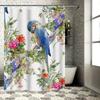 Parrot Bath Shower Curtain Print Home Decor Waterproof Fabric Shower Panels for Bathroom Decoration Blue Parrot Flowers Design